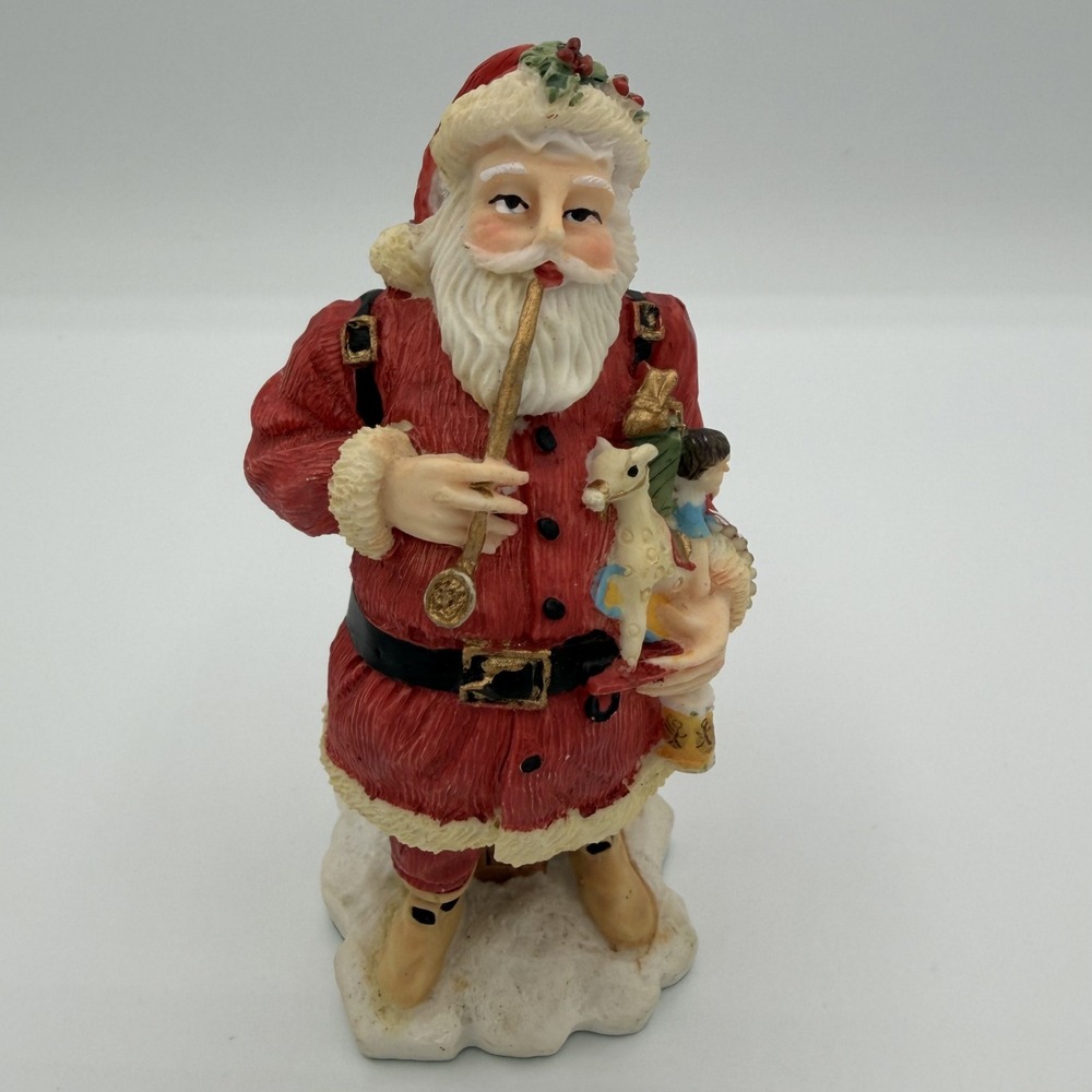 Vintage 1992 Santa Claus Figure Holding Toys and Pipe on Chimney‎ Base